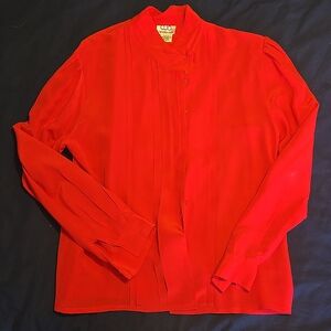 Red silk Clio for Nordstrom mandarin collar blouse.  Size 10